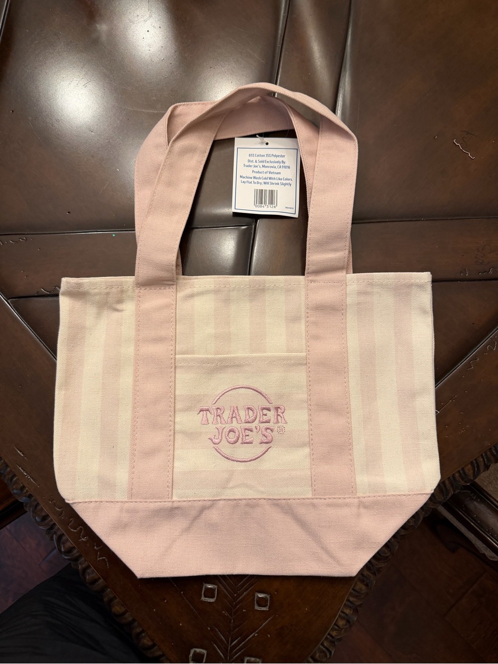 NWT Trader Joe’s Pink Striped Canvas Tote Bag